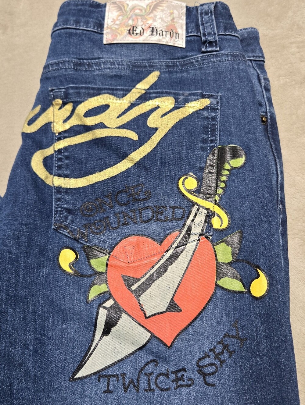 Ed Hardy Jeans "Once Wounded Twice Shy" Womens Size 30x33 Embroidered Y2K 90's